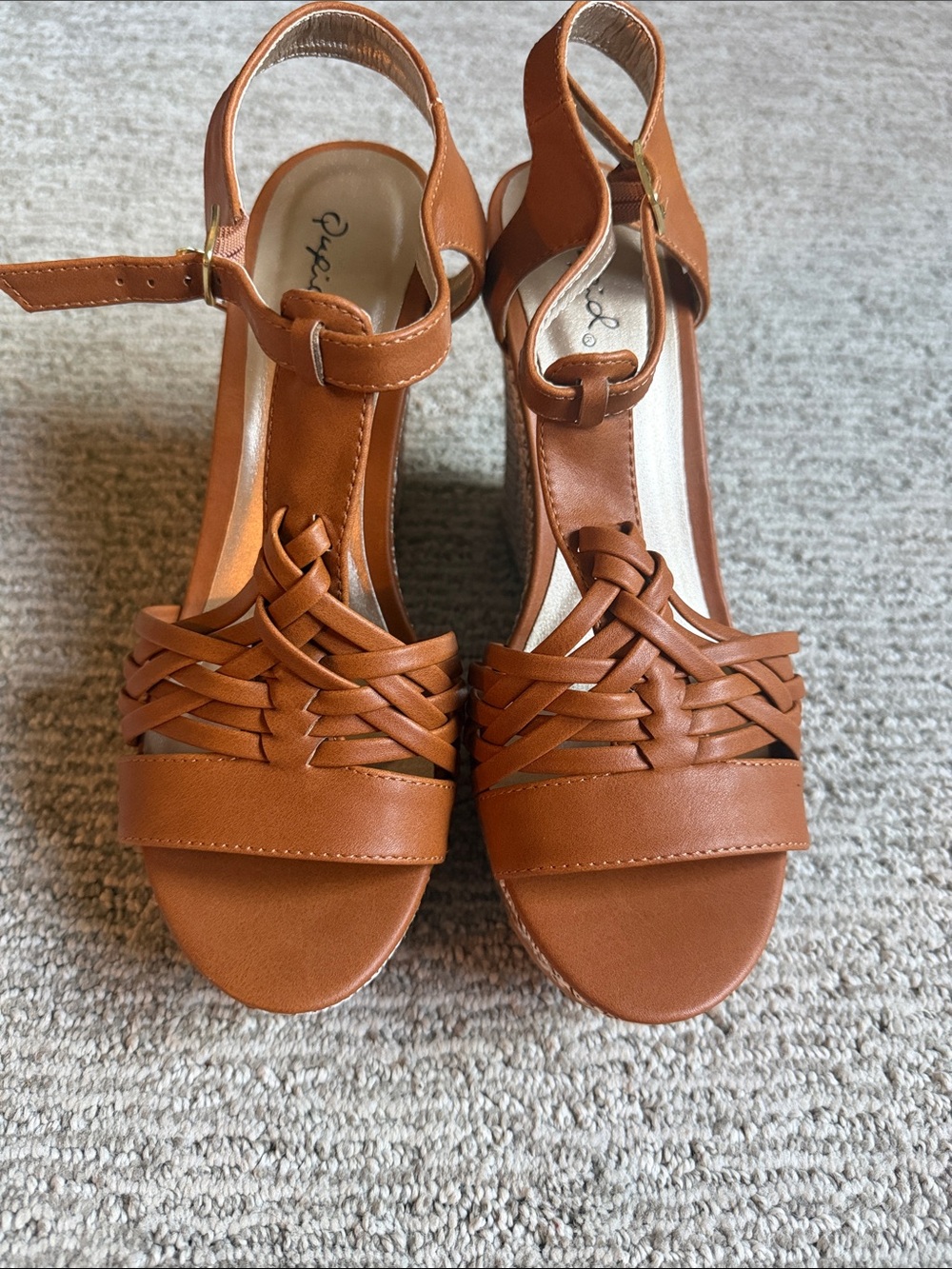 Qupid Woven Tan Ankle-Strap Sandals
